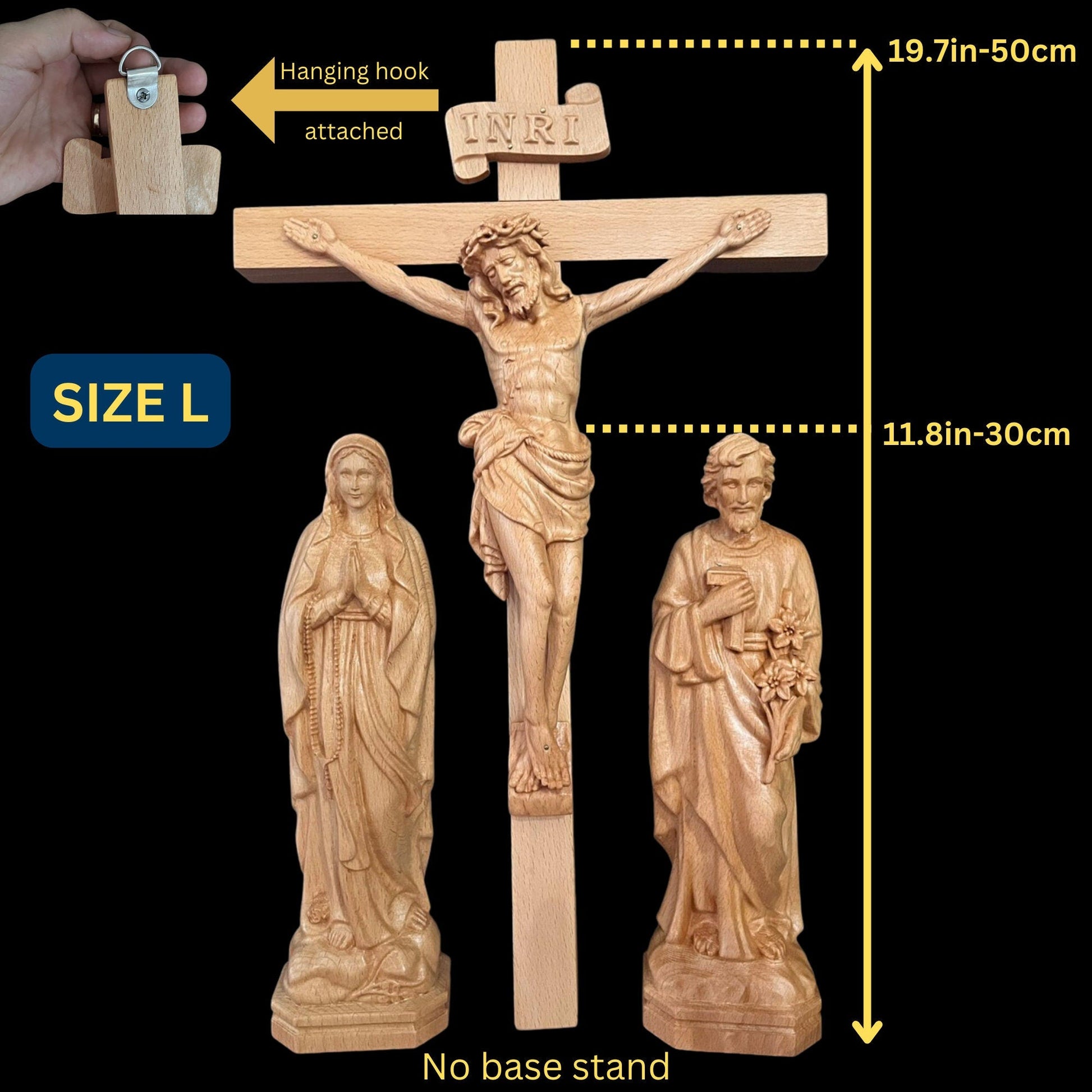 Crucifix Cross, Saint Joseph & Saint Mary Wood Carving StatuesPremiumWoodArtSIZE S