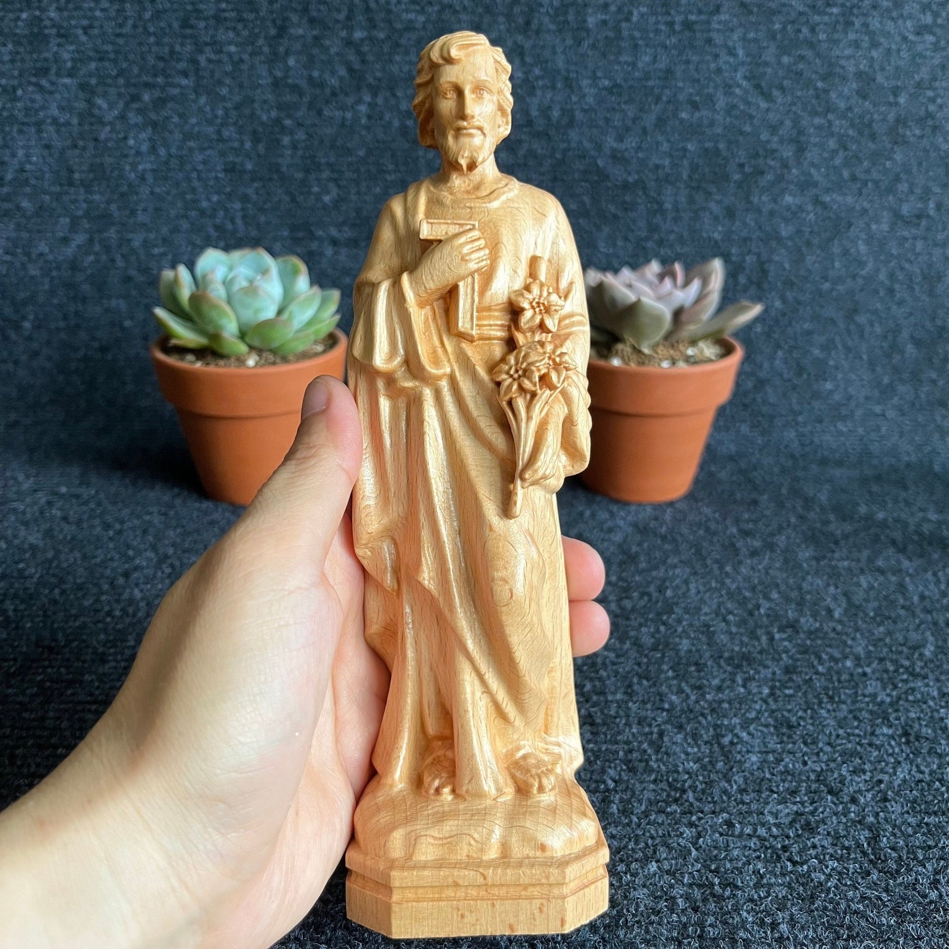 Crucifix Cross, Saint Joseph & Saint Mary Wood Carving StatuesPremiumWoodArtSIZE S