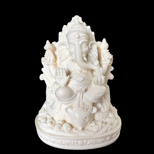 Ganesh Statue, Lord Ganesha Figurine, Hindu Elephant God, God of New Beginning, India Ganesha Bodhisattva Statue, White Ganesha SculptureTuNaCraftCollection