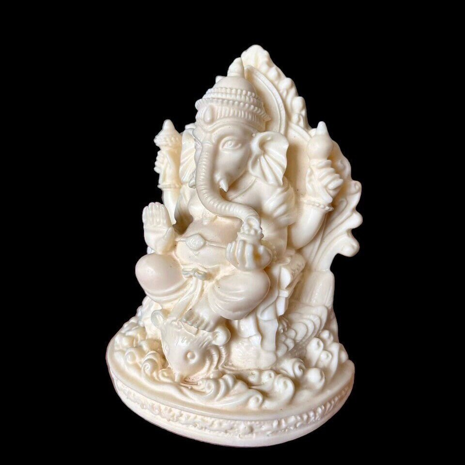 Ganesh Statue, Lord Ganesha Figurine, Hindu Elephant God, God of New Beginning, India Ganesha Bodhisattva Statue, White Ganesha SculptureTuNaCraftCollection