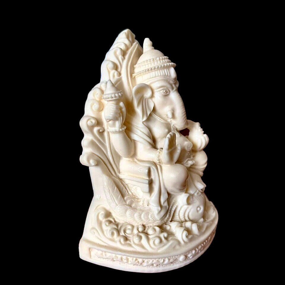 Ganesh Statue, Lord Ganesha Figurine, Hindu Elephant God, God of New Beginning, India Ganesha Bodhisattva Statue, White Ganesha SculptureTuNaCraftCollection