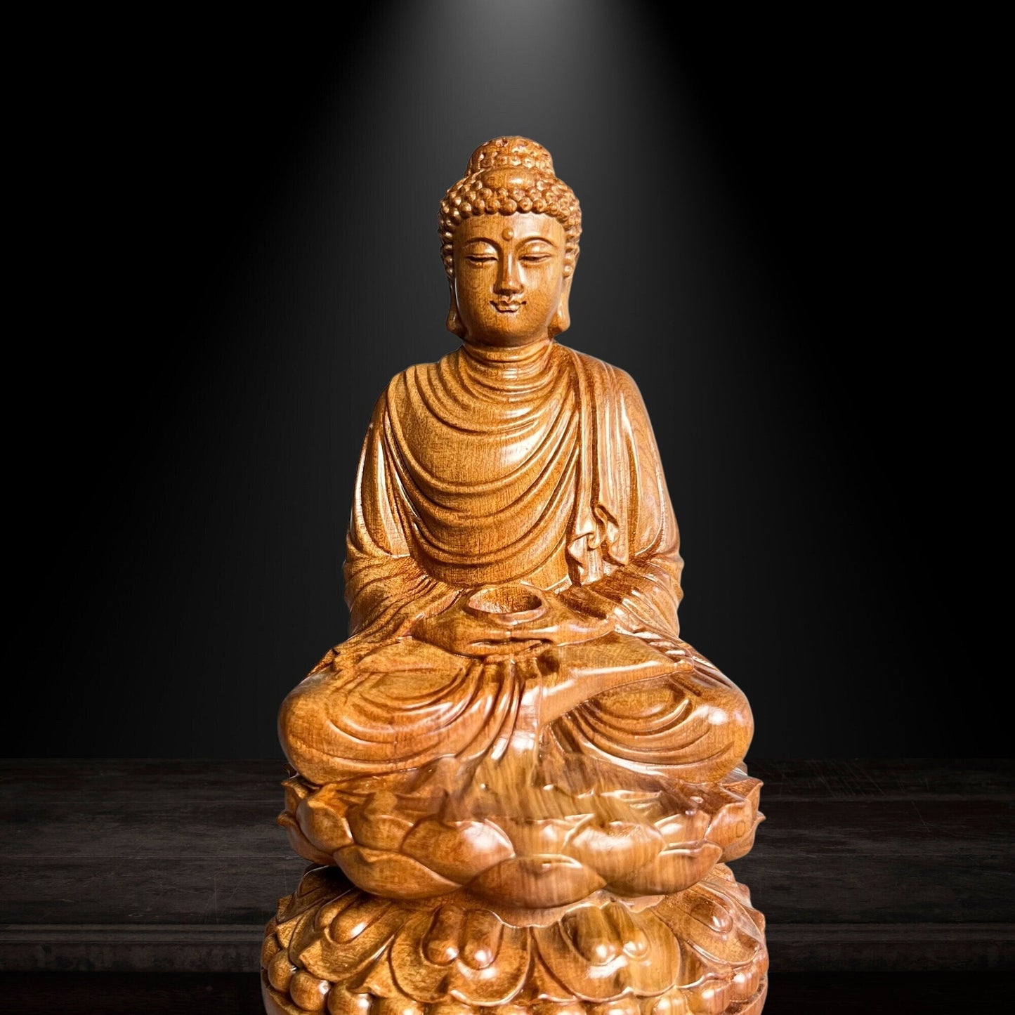 Gautama Buddha Sitting on Lotus Wood Carving StatuePremiumWoodArt