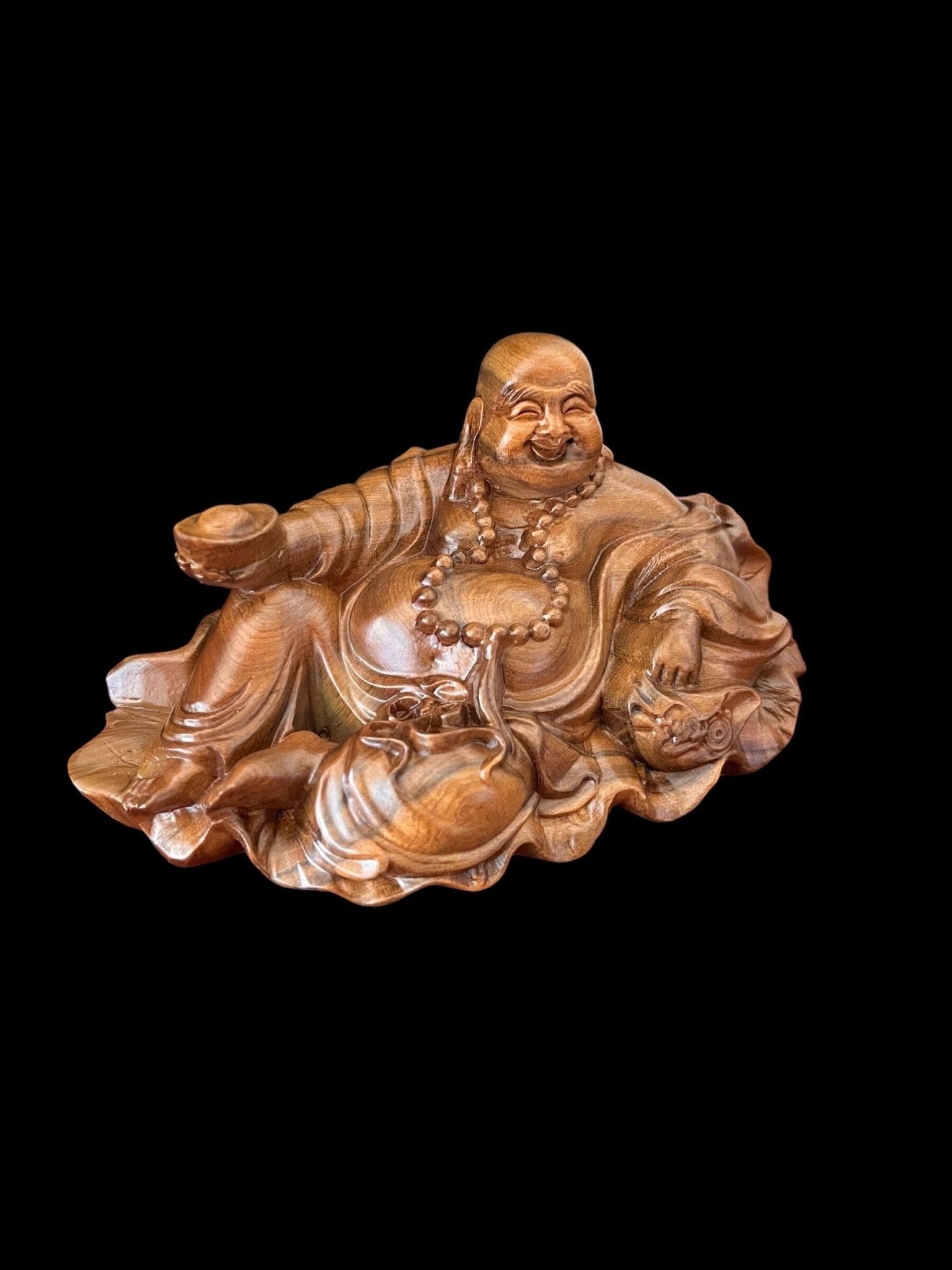 God of Wealth Fragrant Wood Statue, Smiling Maitreya Buddha, Lucky Fengshui Laughing Happy Buddha Figurine Brings FortuneTuNaCraftCollection