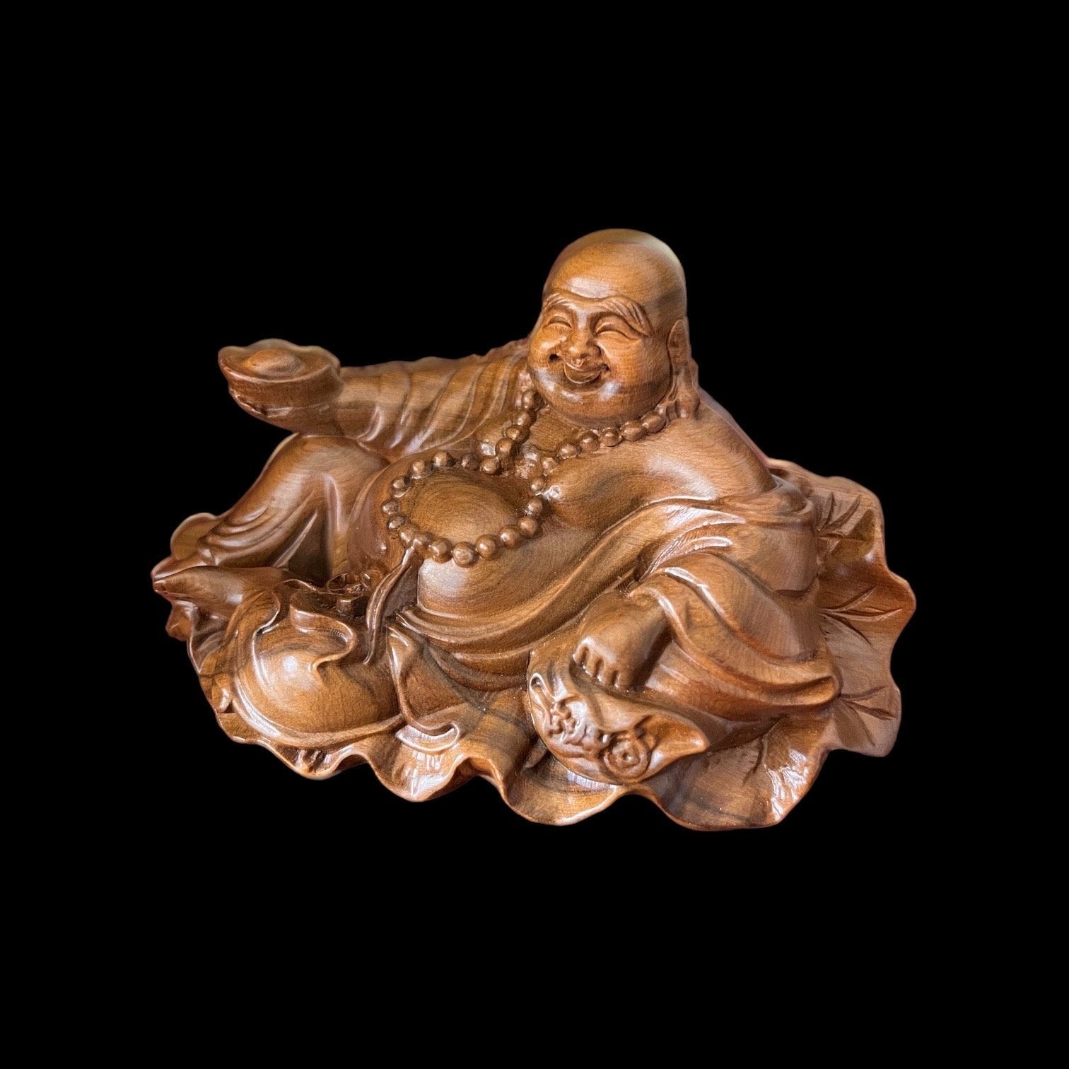 God of Wealth Fragrant Wood Statue, Smiling Maitreya Buddha, Lucky Fengshui Laughing Happy Buddha Figurine Brings FortuneTuNaCraftCollection