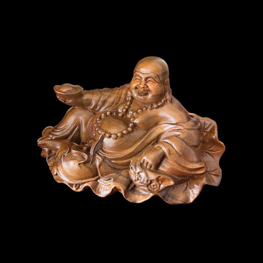 God of Wealth Fragrant Wood Statue, Smiling Maitreya Buddha, Lucky Fengshui Laughing Happy Buddha Figurine Brings FortuneTuNaCraftCollection
