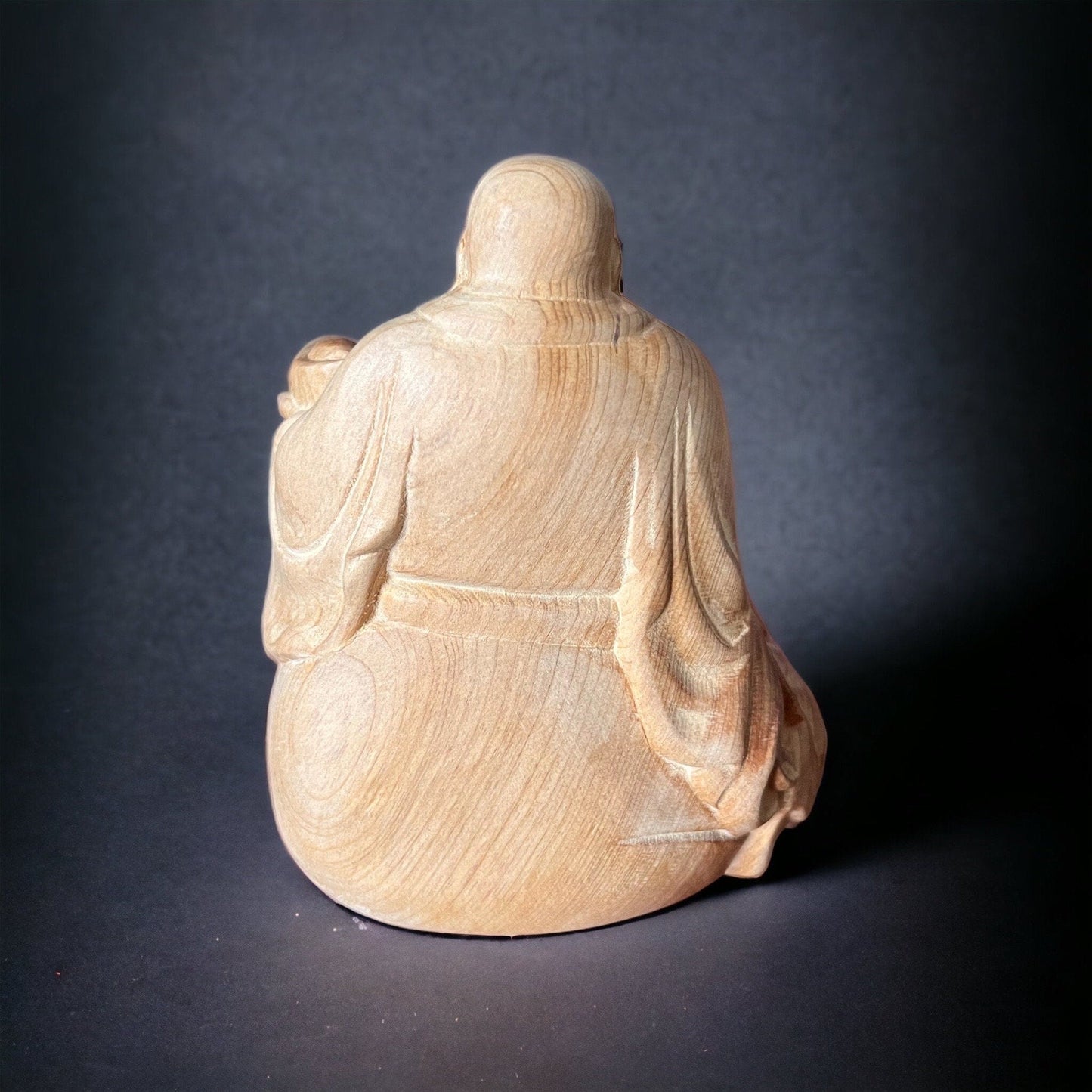 God Of Wealth Statue Made By Unfinished Fragrant Wood, Smiling Maitreya Buddha, Lucky Fengshui Laughing Happy Buddha Figurine Brings FortuneTuNaCraftCollection