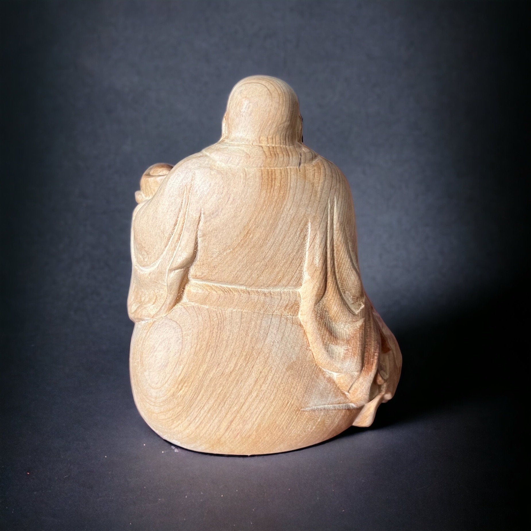 God Of Wealth Statue Made By Unfinished Fragrant Wood, Smiling Maitreya Buddha, Lucky Fengshui Laughing Happy Buddha Figurine Brings FortuneTuNaCraftCollection