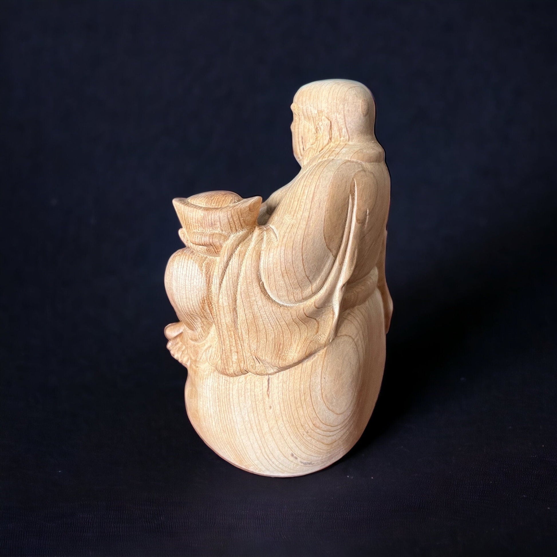 God Of Wealth Statue Made By Unfinished Fragrant Wood, Smiling Maitreya Buddha, Lucky Fengshui Laughing Happy Buddha Figurine Brings FortuneTuNaCraftCollection
