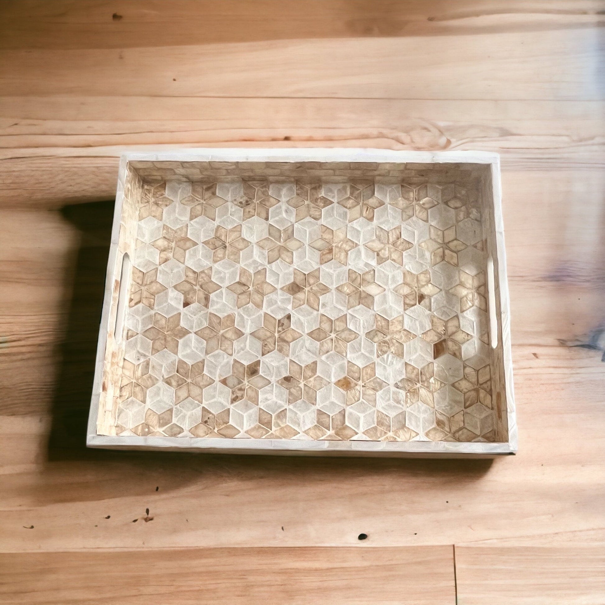 Gold star flowers Mother pearl inlay rectangle tray, serving tray, breakfast tray, coffee table tray, decorative tray, housewarming giftPremiumWoodArt