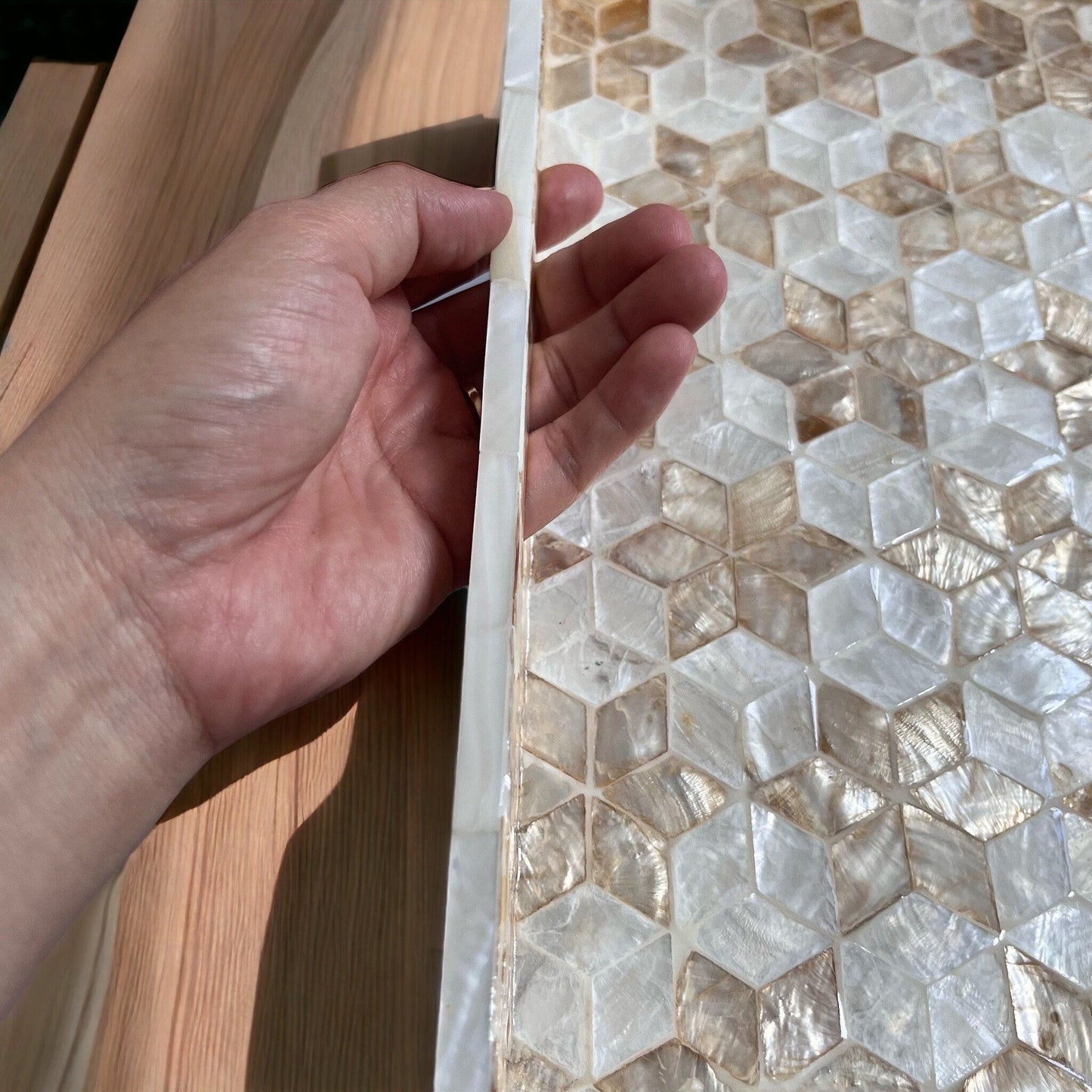 Gold star flowers Mother pearl inlay rectangle tray, serving tray, breakfast tray, coffee table tray, decorative tray, housewarming giftPremiumWoodArt