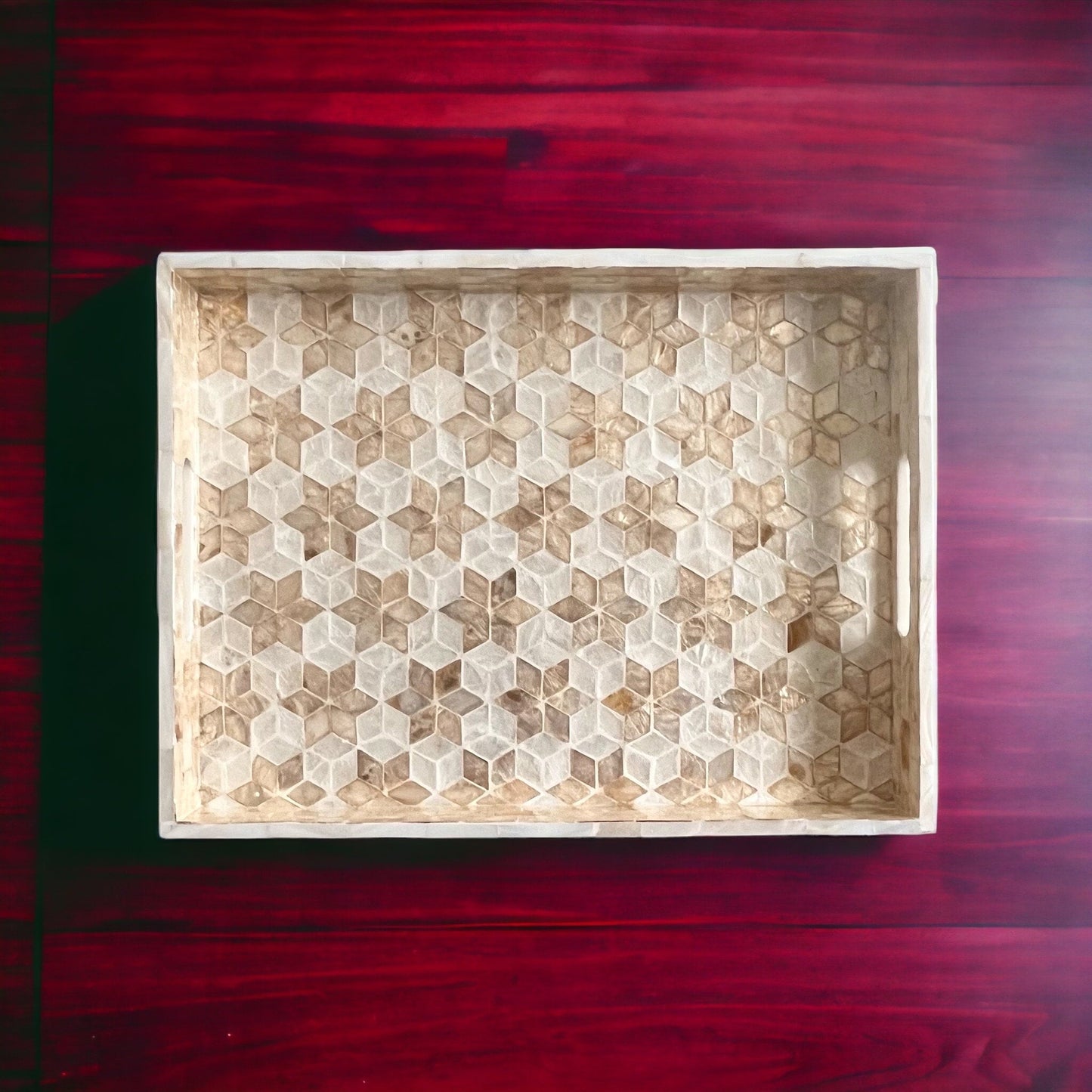 Gold star flowers Mother pearl inlay rectangle tray, serving tray, breakfast tray, coffee table tray, decorative tray, housewarming giftPremiumWoodArt