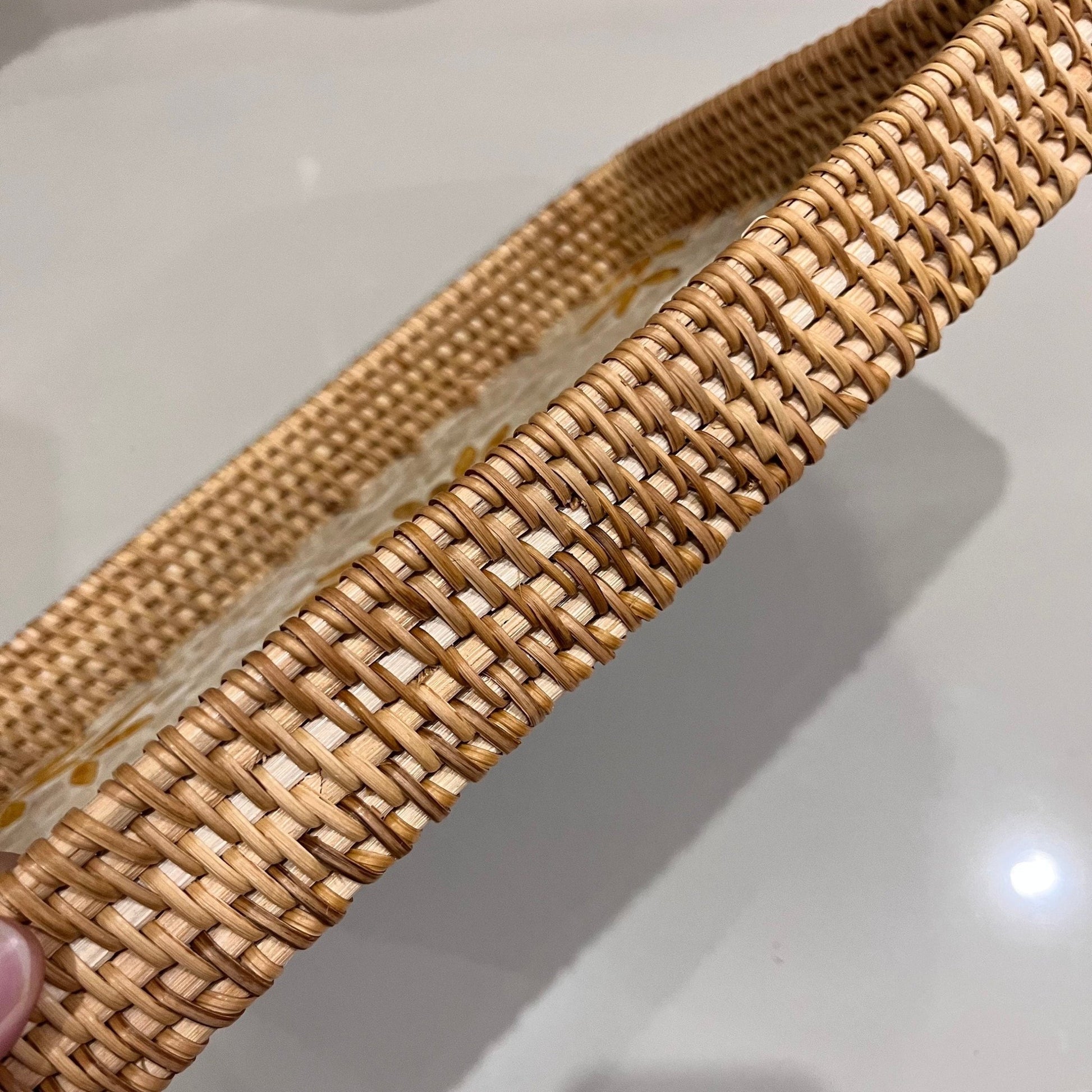 Hand-woven Rattan & Yellow Floral Capiz Shell Rectangle Serving TrayBBDecorHouseSmall size