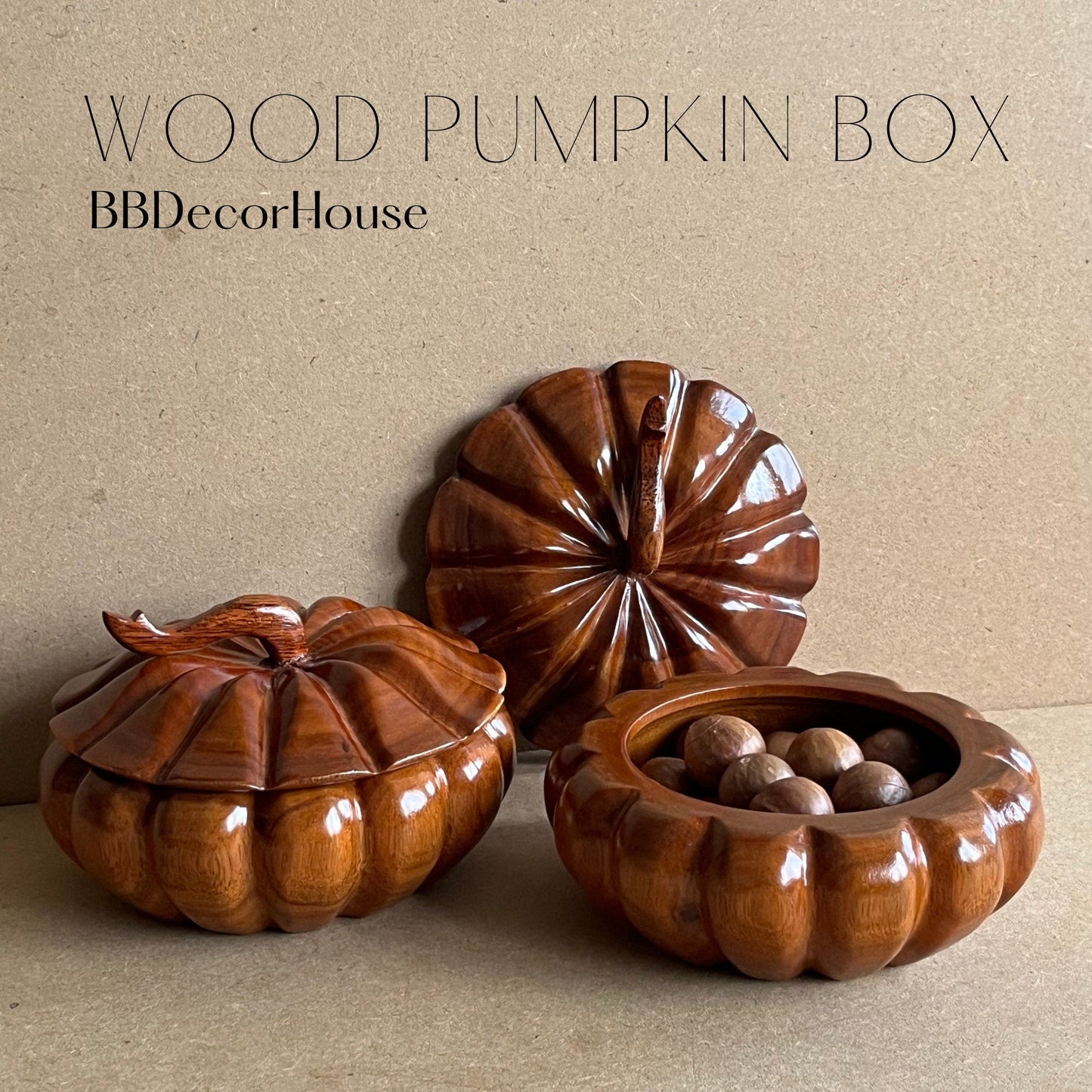 Handmade Wooden Pumpkin Box for Halloween DecorationBBDecorHouse