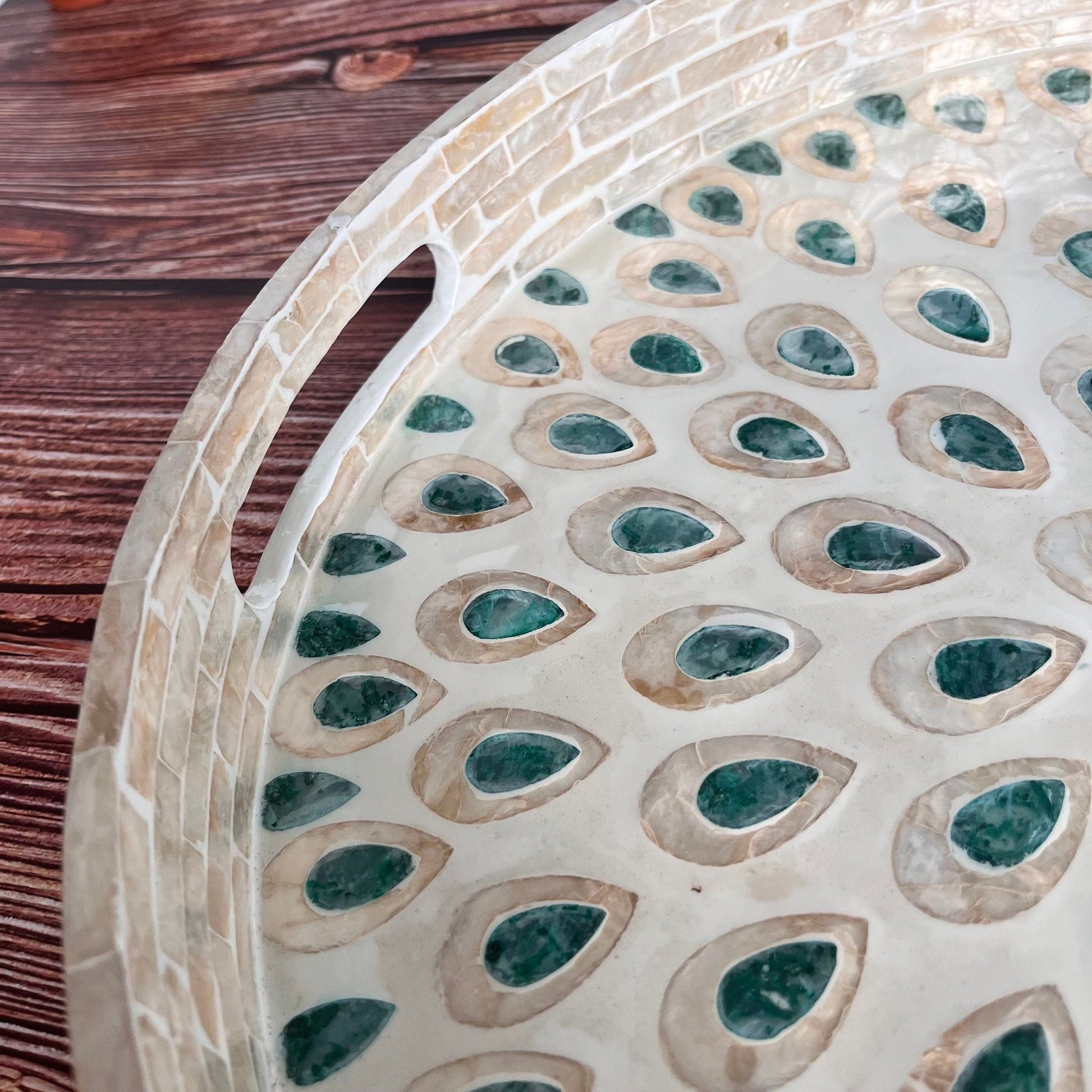 Mother of Pearl Inlay Tray Peacock Tail PatternPremiumWoodArt