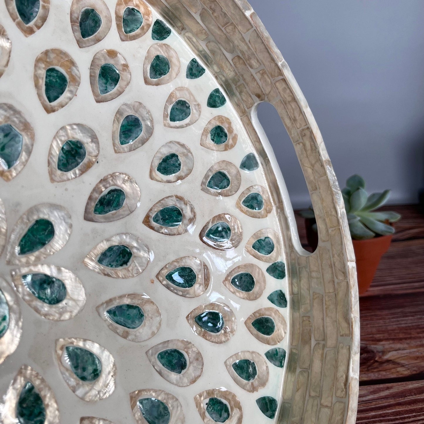 Mother of Pearl Inlay Tray Peacock Tail PatternPremiumWoodArt