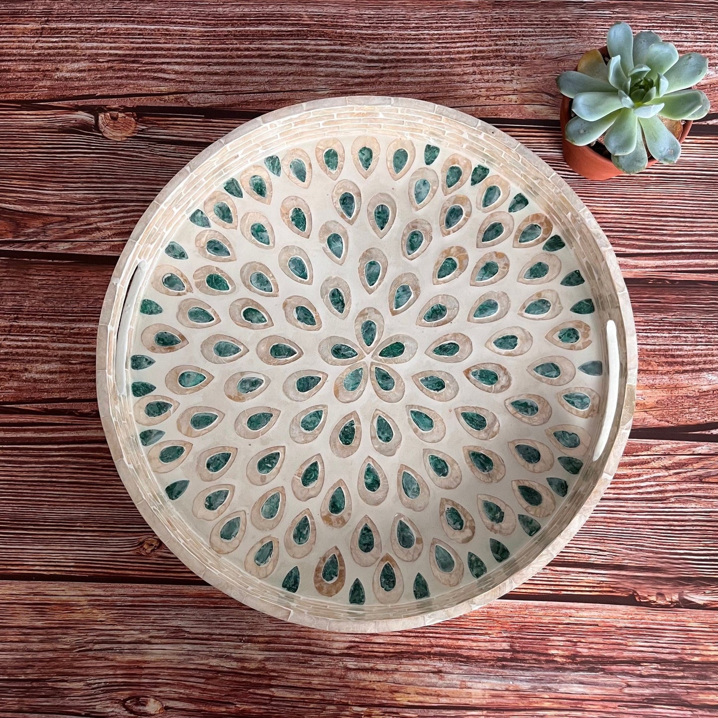 Mother of Pearl Inlay Tray Peacock Tail PatternPremiumWoodArt