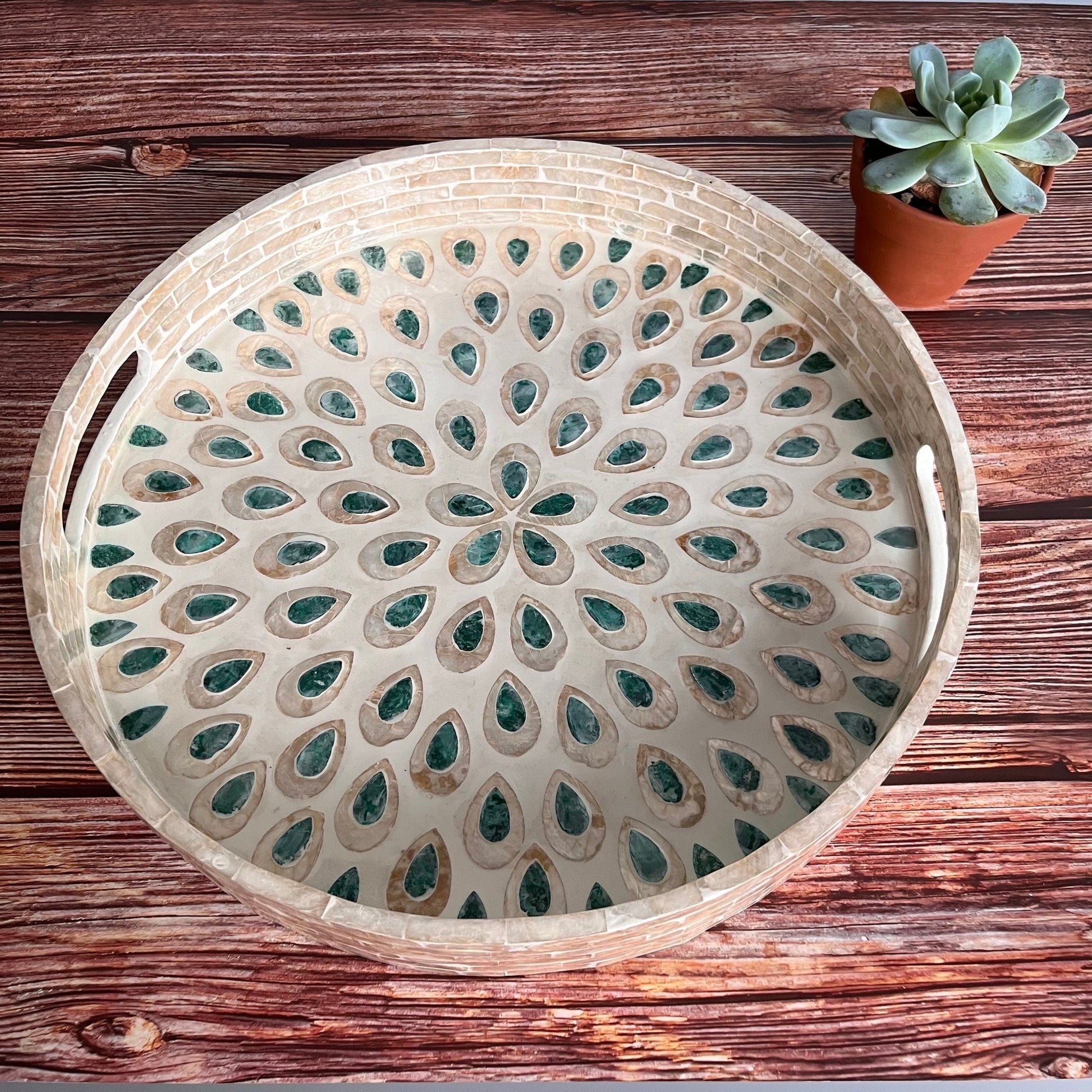 Mother of Pearl Inlay Tray Peacock Tail PatternPremiumWoodArt