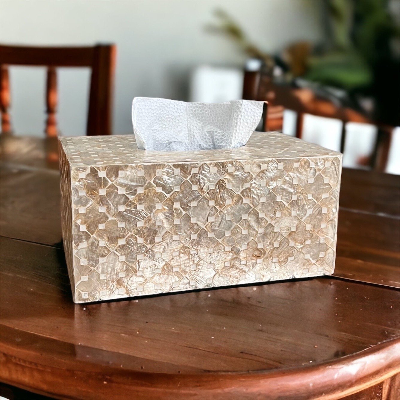 Mother of pearl rectangle tissue box holder in light gold colorPremiumWoodArt