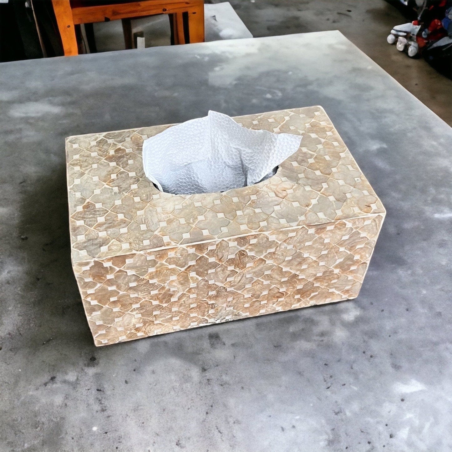 Mother of pearl rectangle tissue box holder in light gold colorPremiumWoodArt