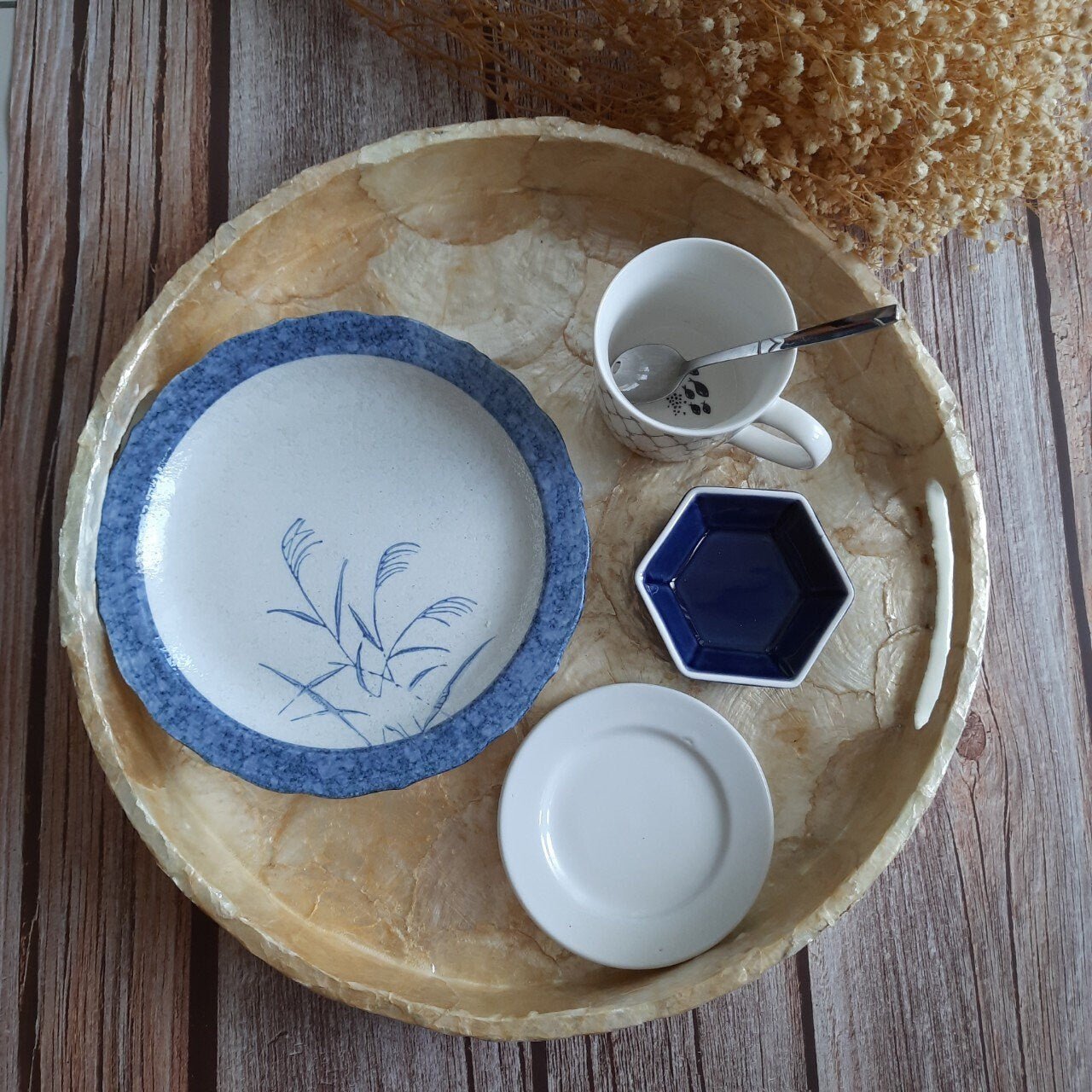 Mother of Pearl Tray with Seashell Inlay PatternPremiumWoodArt13.8