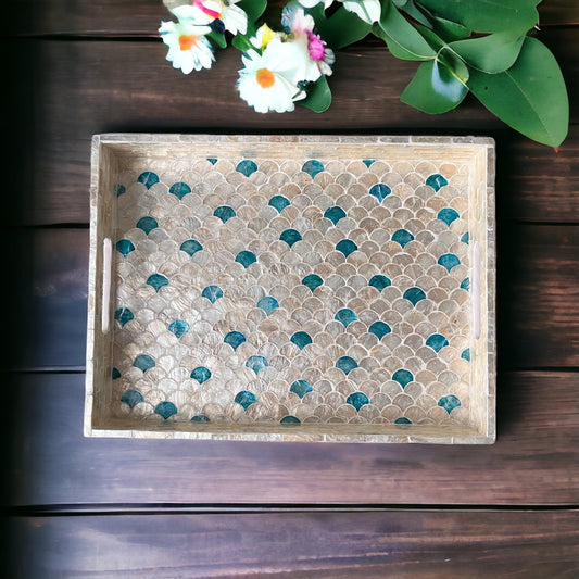 Mother pearl inlay rectangle tray, serving tray, breakfast tray, lacquer coffee table tray, decorative tray, housewarming gift, gift for momPremiumWoodArtSmall 13.8x9.8x1.6in