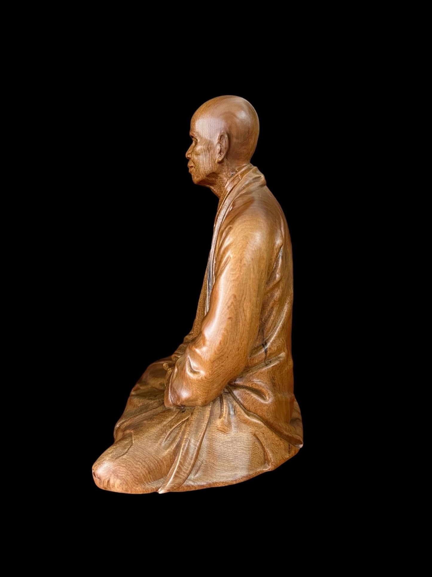 Thay Thich Nhat Hanh Small Handmade Wooden Carving Statue 6''HPremiumWoodArt