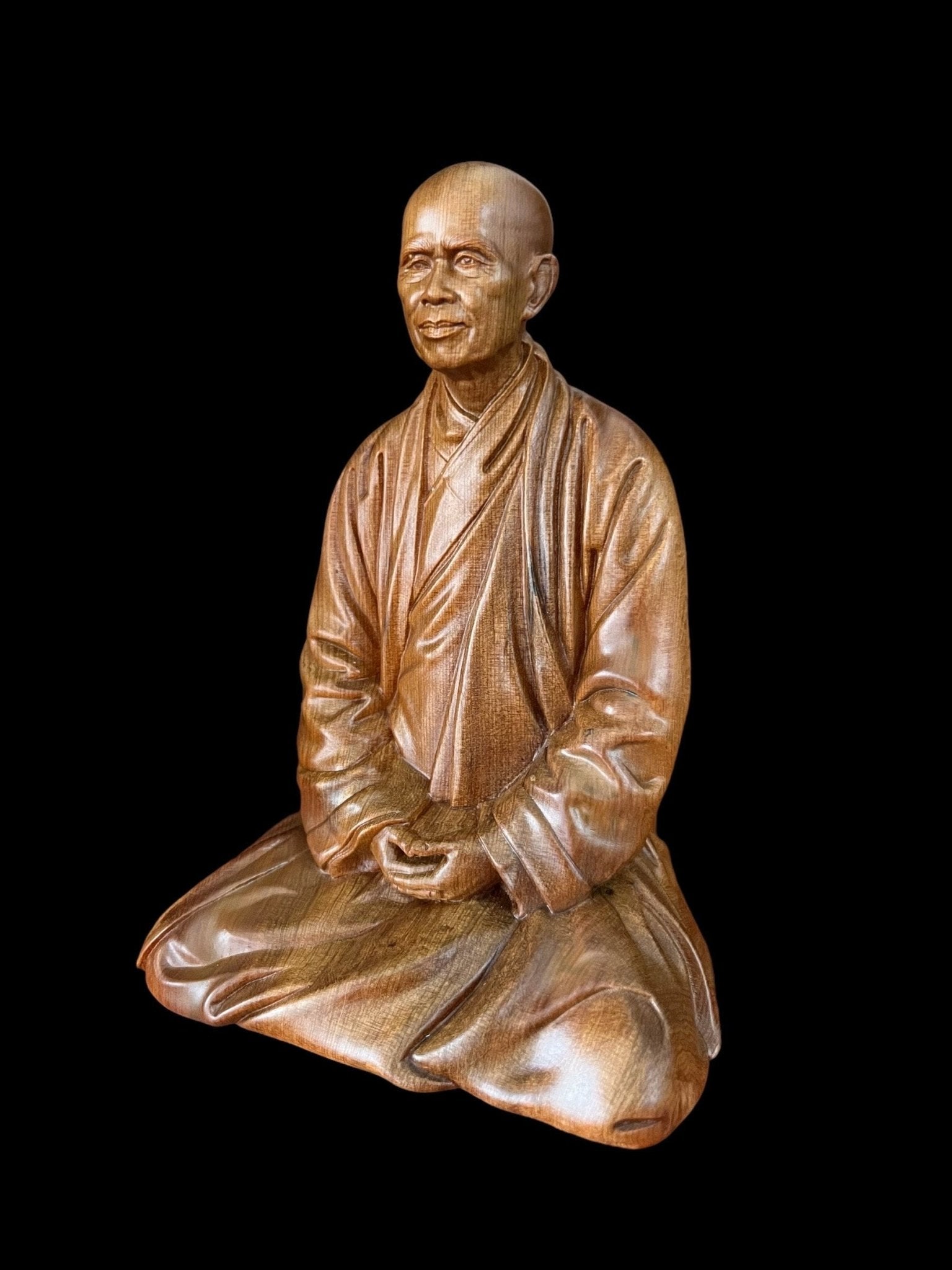 Thay Thich Nhat Hanh Small Handmade Wooden Carving Statue 6''HPremiumWoodArt