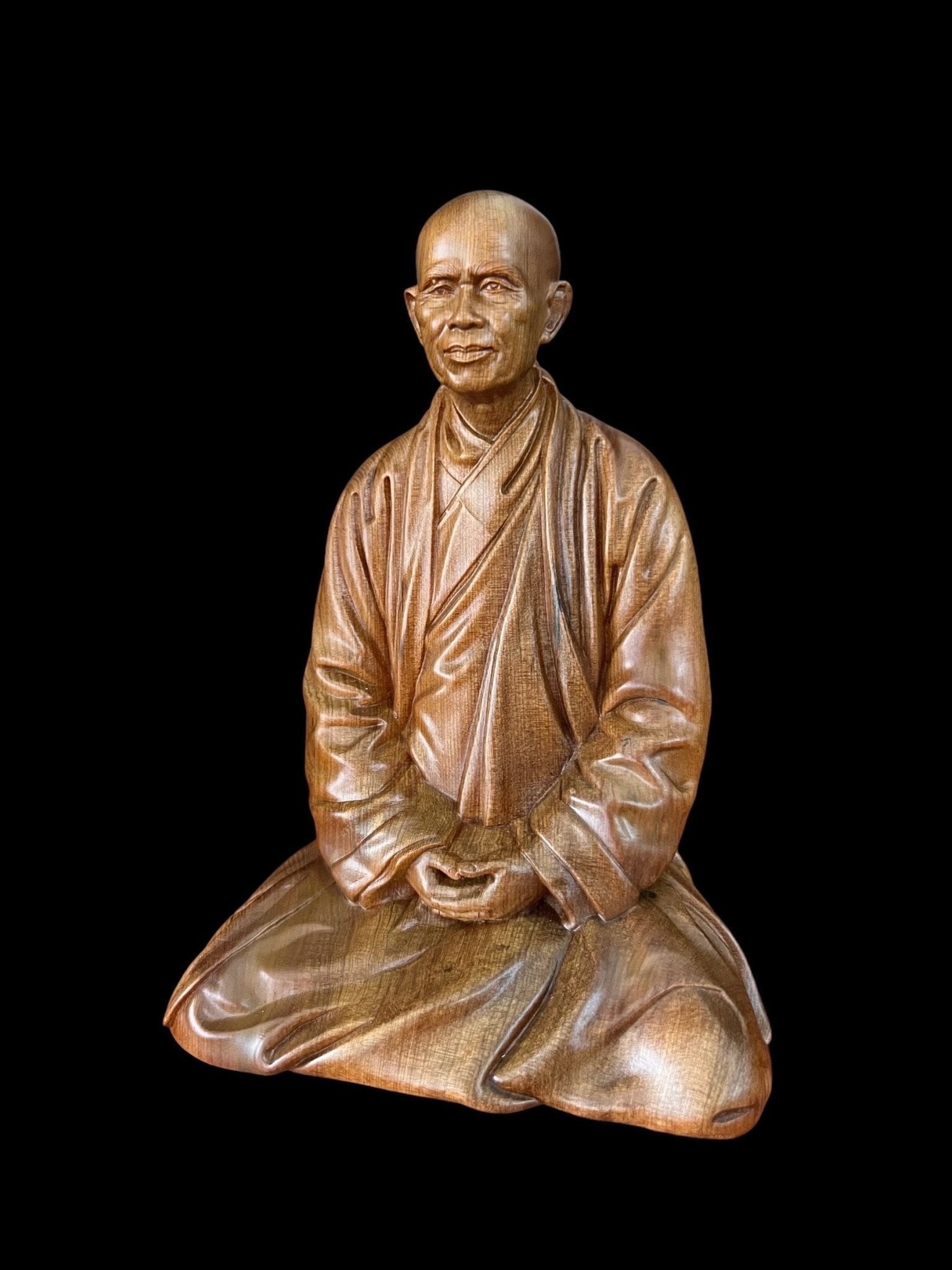 Thay Thich Nhat Hanh Small Handmade Wooden Carving Statue 6''HPremiumWoodArt