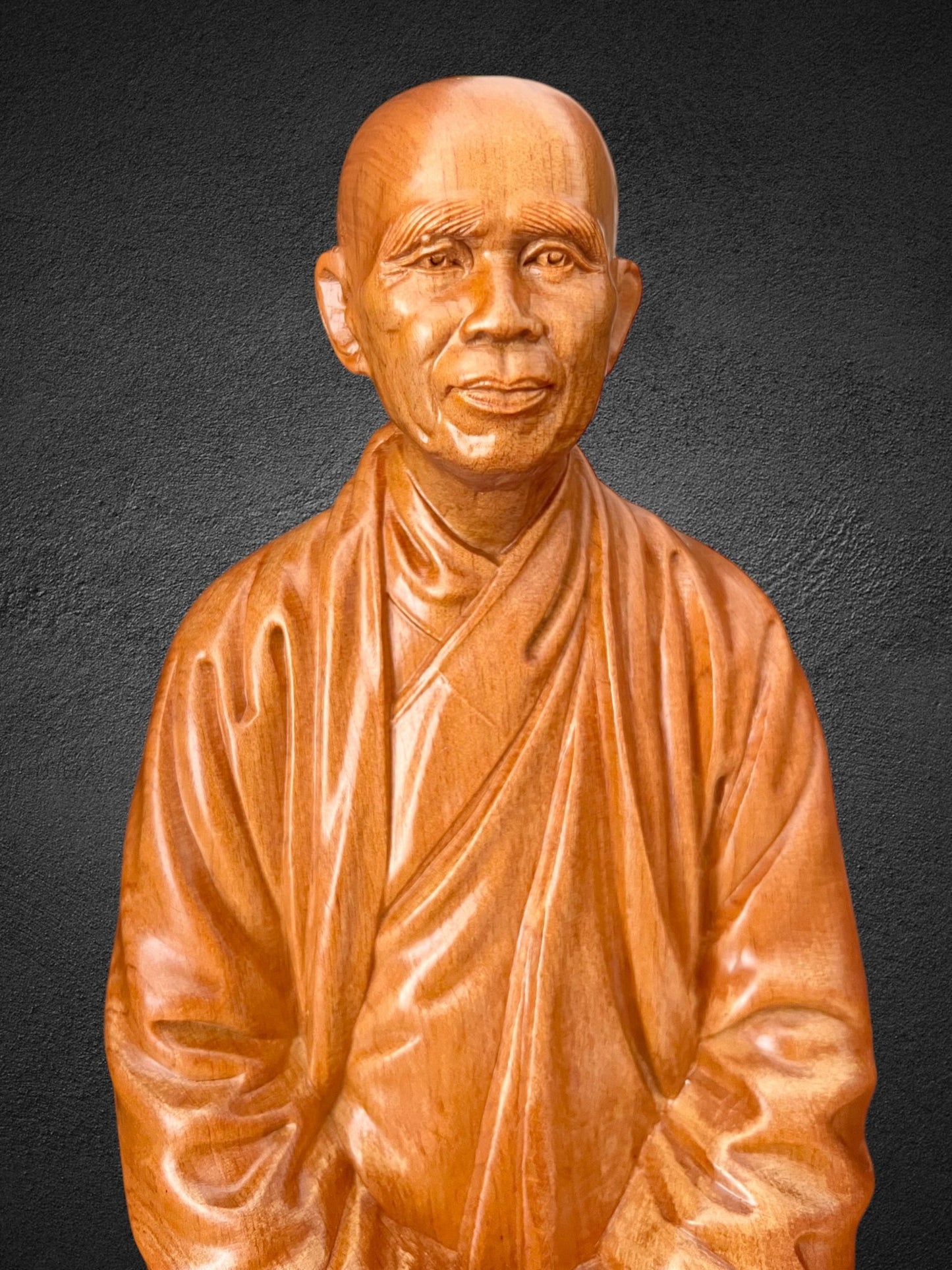 Thich Nhat Hanh Zen Master 8”H Handmade Wooden Carving StatuePremiumWoodArt