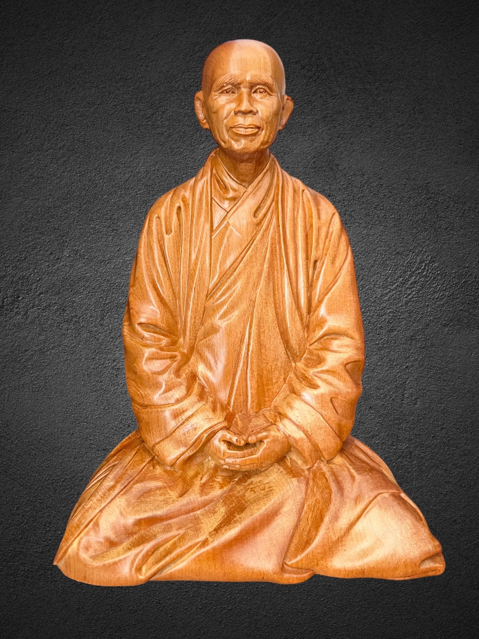 Thich Nhat Hanh Zen Master 8”H Handmade Wooden Carving StatuePremiumWoodArt