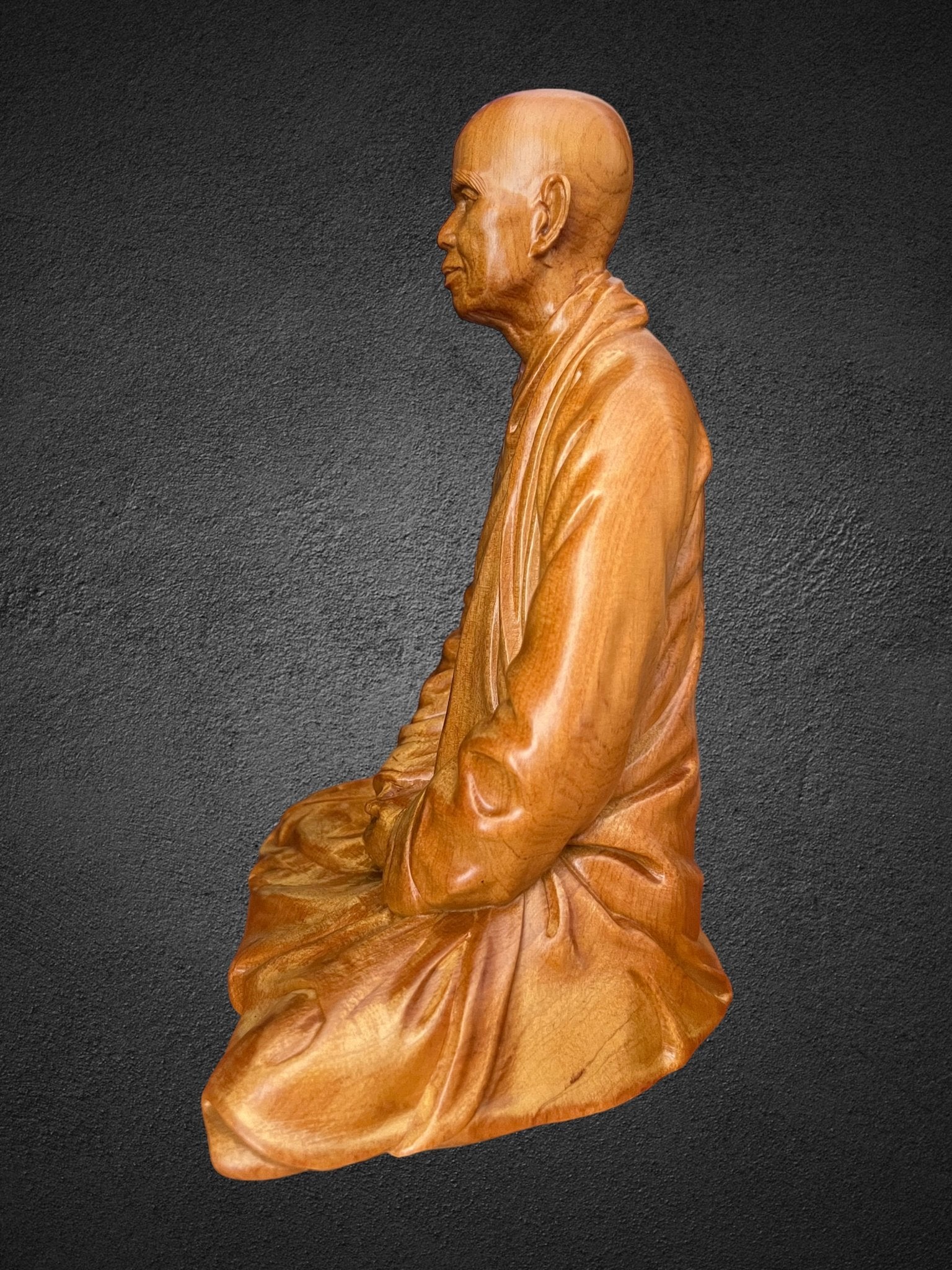 Thich Nhat Hanh Zen Master 8”H Handmade Wooden Carving StatuePremiumWoodArt