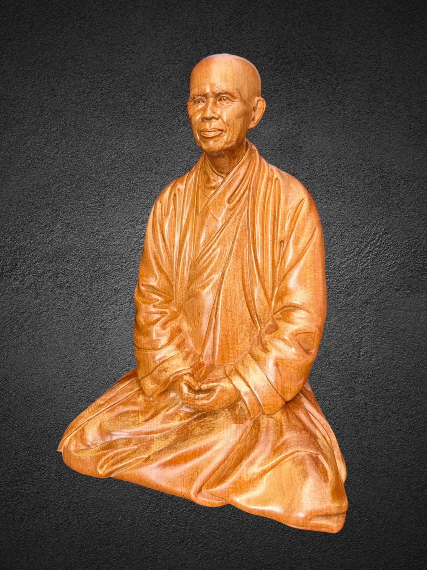 Thich Nhat Hanh Zen Master 8”H Handmade Wooden Carving StatuePremiumWoodArt