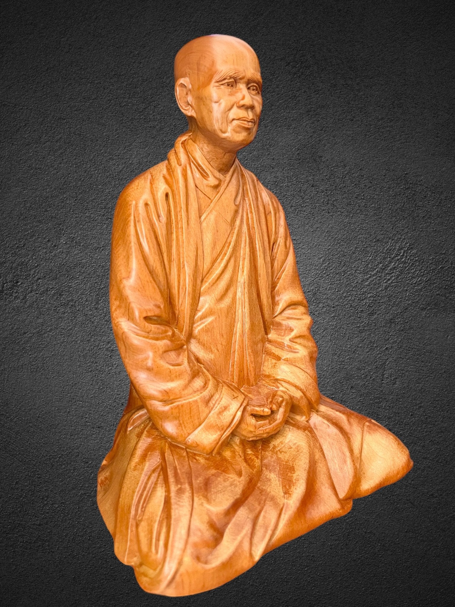 Thich Nhat Hanh Zen Master 8”H Handmade Wooden Carving StatuePremiumWoodArt