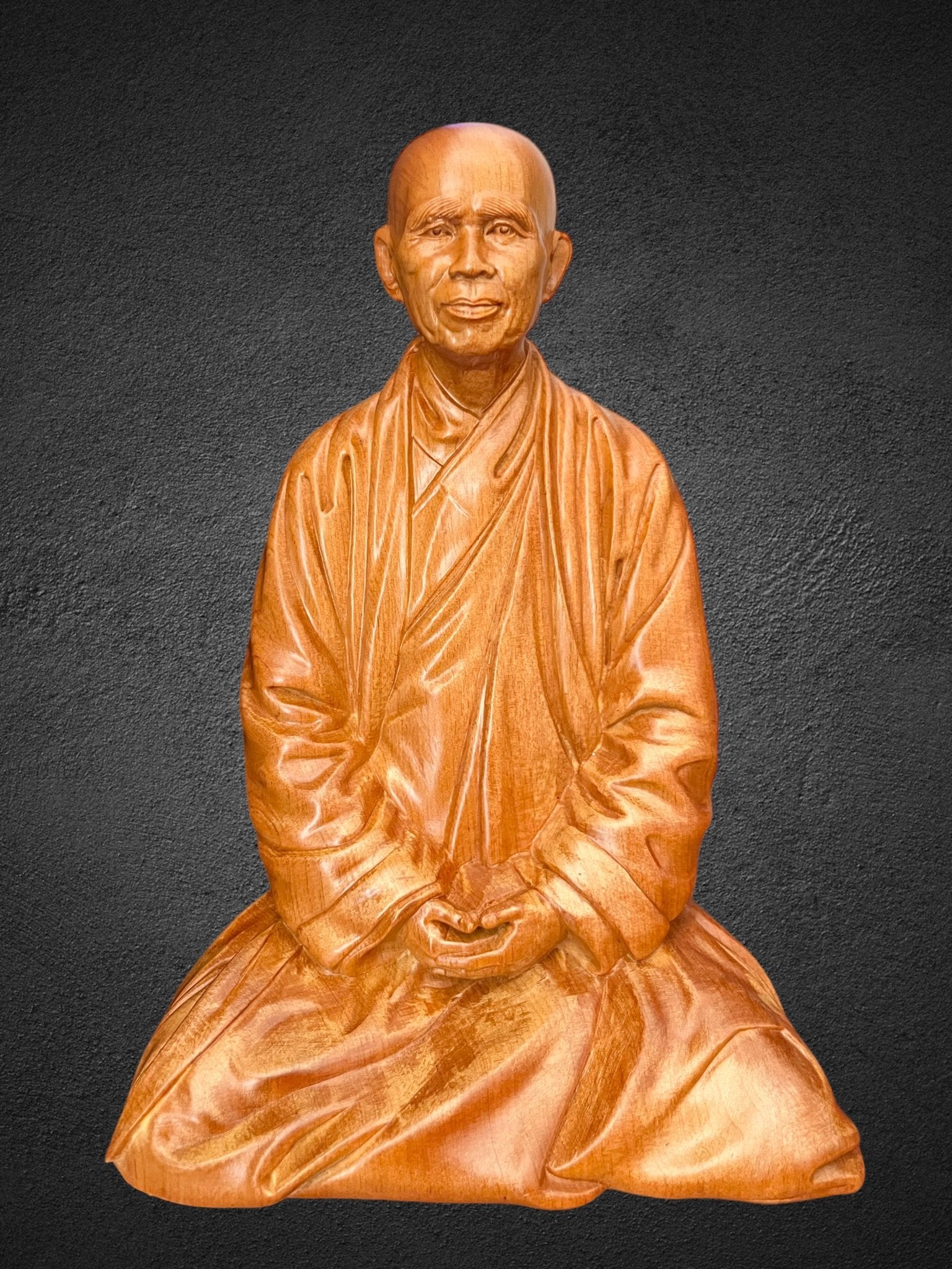 Thich Nhat Hanh Zen Master 8”H Handmade Wooden Carving StatuePremiumWoodArt