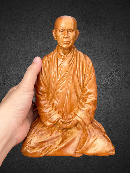 Thich Nhat Hanh Zen Master 8”H Handmade Wooden Carving Statue