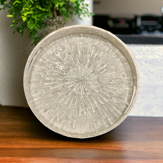 White capiz shell round serving tray