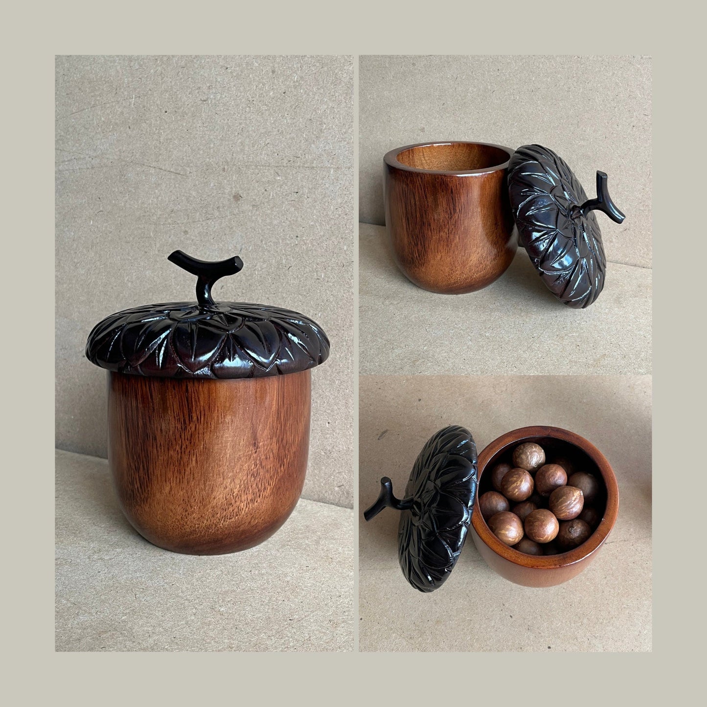 Handmade Wooden Acorn Box, Decorative JarPremiumWoodArt