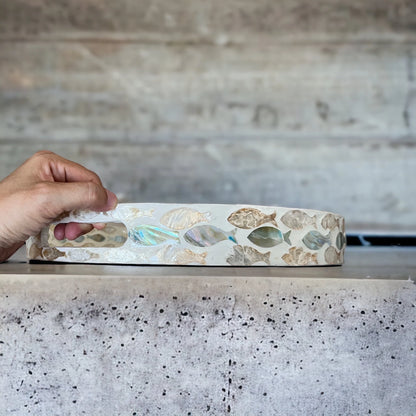 Mother of Pearl Inlay Serving Tray, Fish Tornado Swirls Pattern