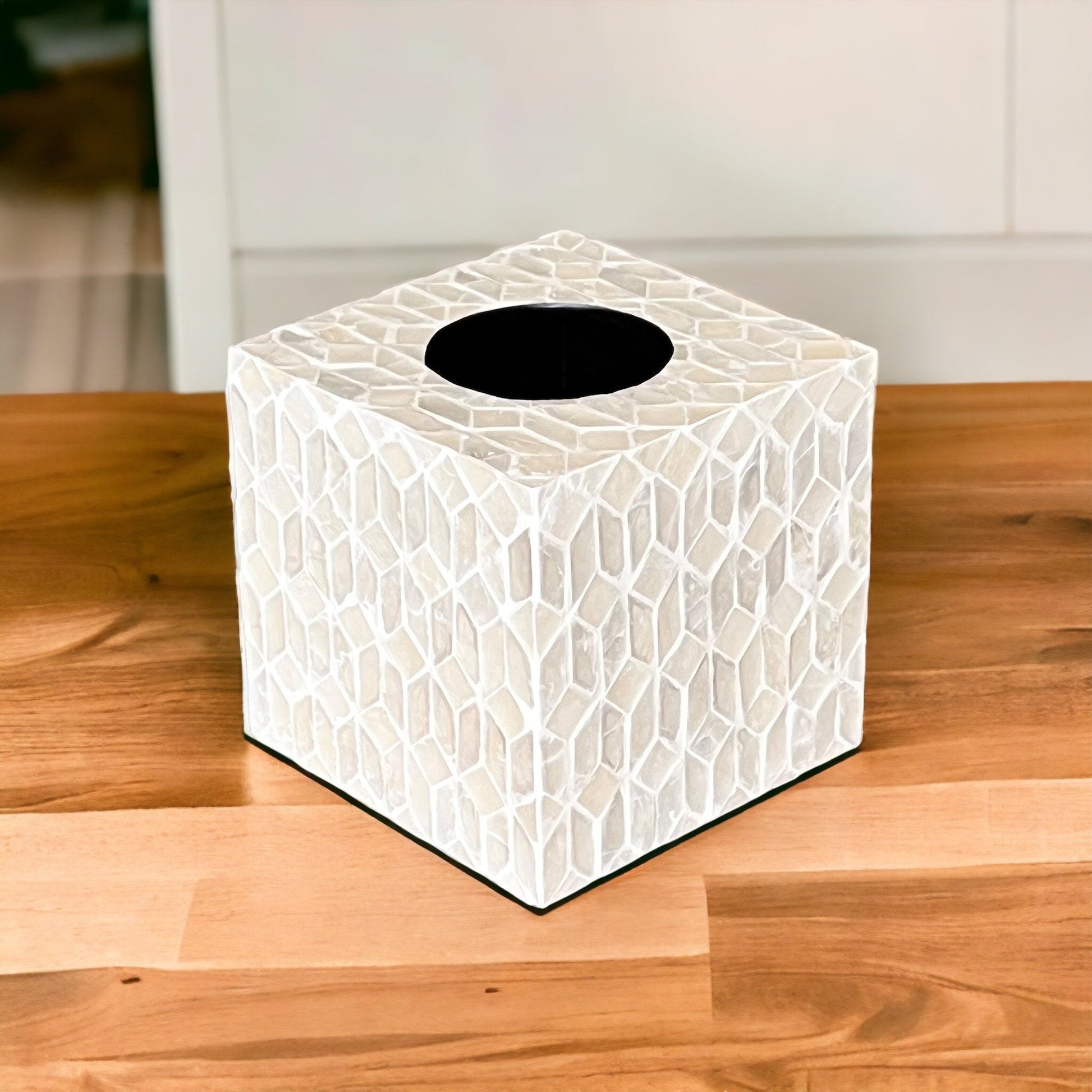 Modern White Capiz Shell Square Tissue Box CoverBBDecorHouse