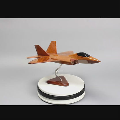 Collectible wooden model of the F-22 Raptor, a unique piece for enthusiasts of military aviation and history.