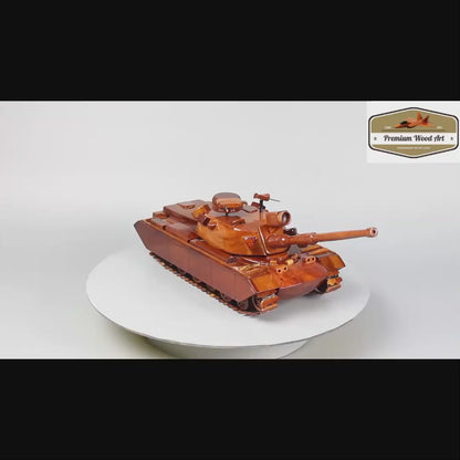 Scale model of M48 Patton tank in wood, a symbol of military prowess and history, ideal for graduation gifts for military enthusiasts.