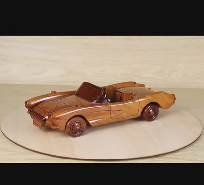 Handcrafted 1957 Corvette Convertible Wood Car Model