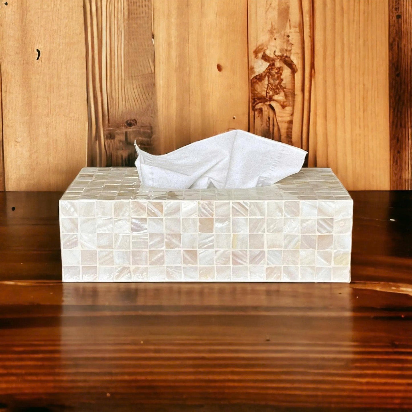 Mother pearl tissue box white mosaic pattern