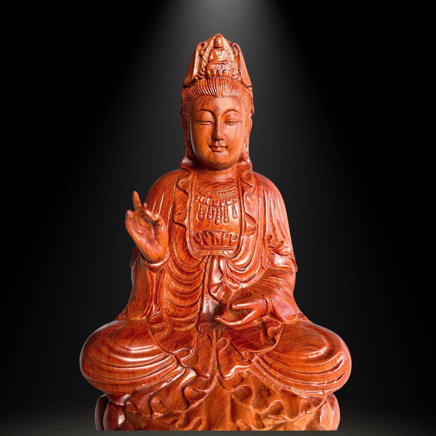 11.8'' Wooden Sitting Guan Yin Bodhisattva Statue, Quan Yin StatueTuNaCraftCollection