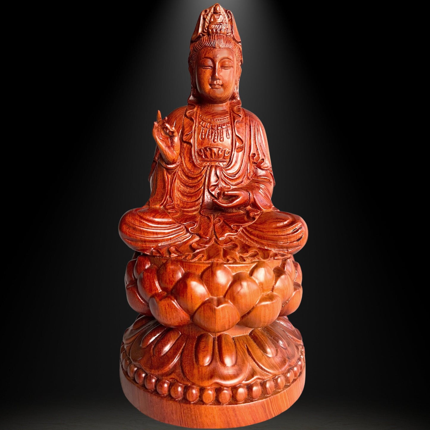 11.8'' Wooden Sitting Guan Yin Bodhisattva Statue, Quan Yin StatueTuNaCraftCollection