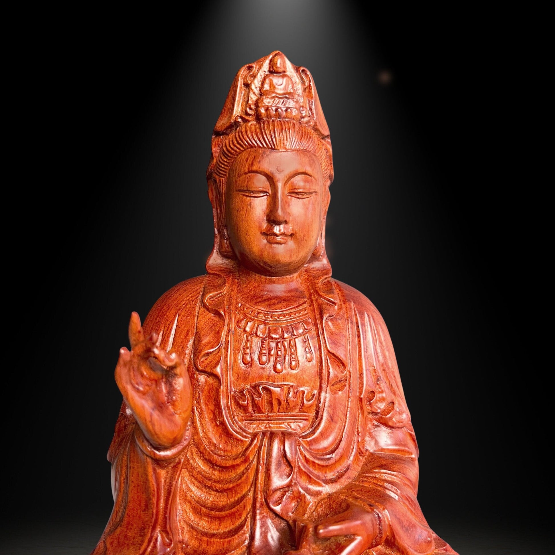 11.8'' Wooden Sitting Guan Yin Bodhisattva Statue, Quan Yin StatueTuNaCraftCollection