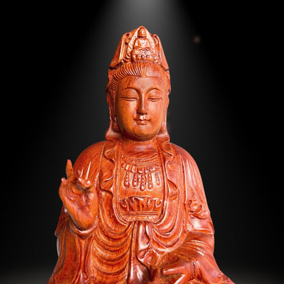 11.8'' Wooden Sitting Guan Yin Bodhisattva Statue, Quan Yin StatueTuNaCraftCollection