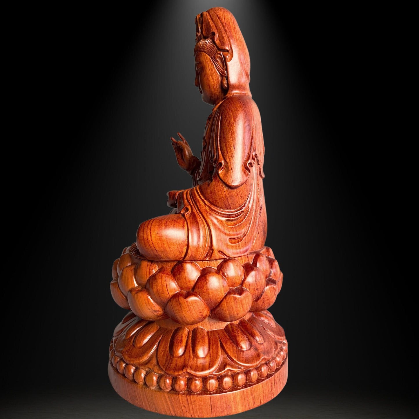 11.8'' Wooden Sitting Guan Yin Bodhisattva Statue, Quan Yin StatueTuNaCraftCollection