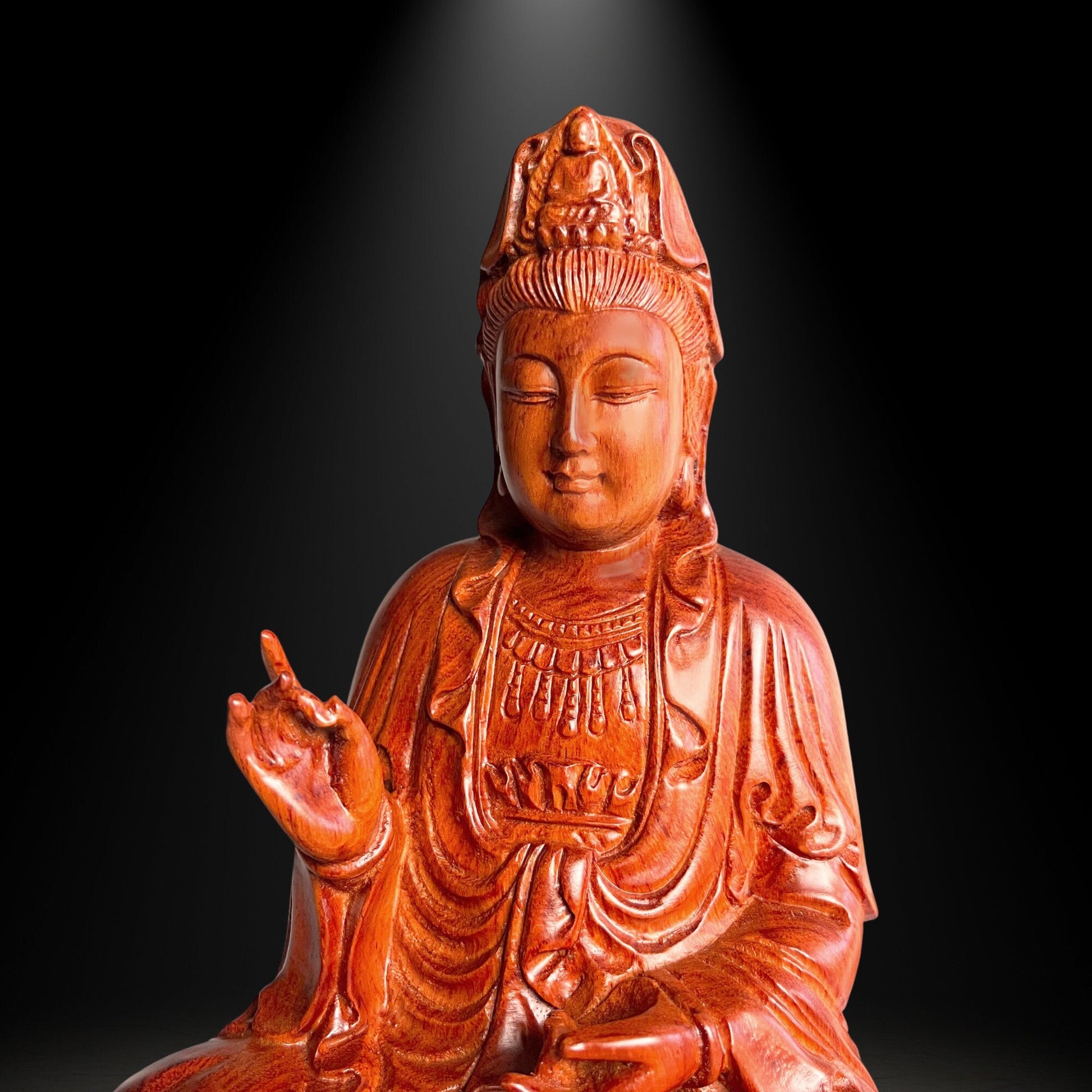 11.8'' Wooden Sitting Guan Yin Bodhisattva Statue, Quan Yin StatueTuNaCraftCollection