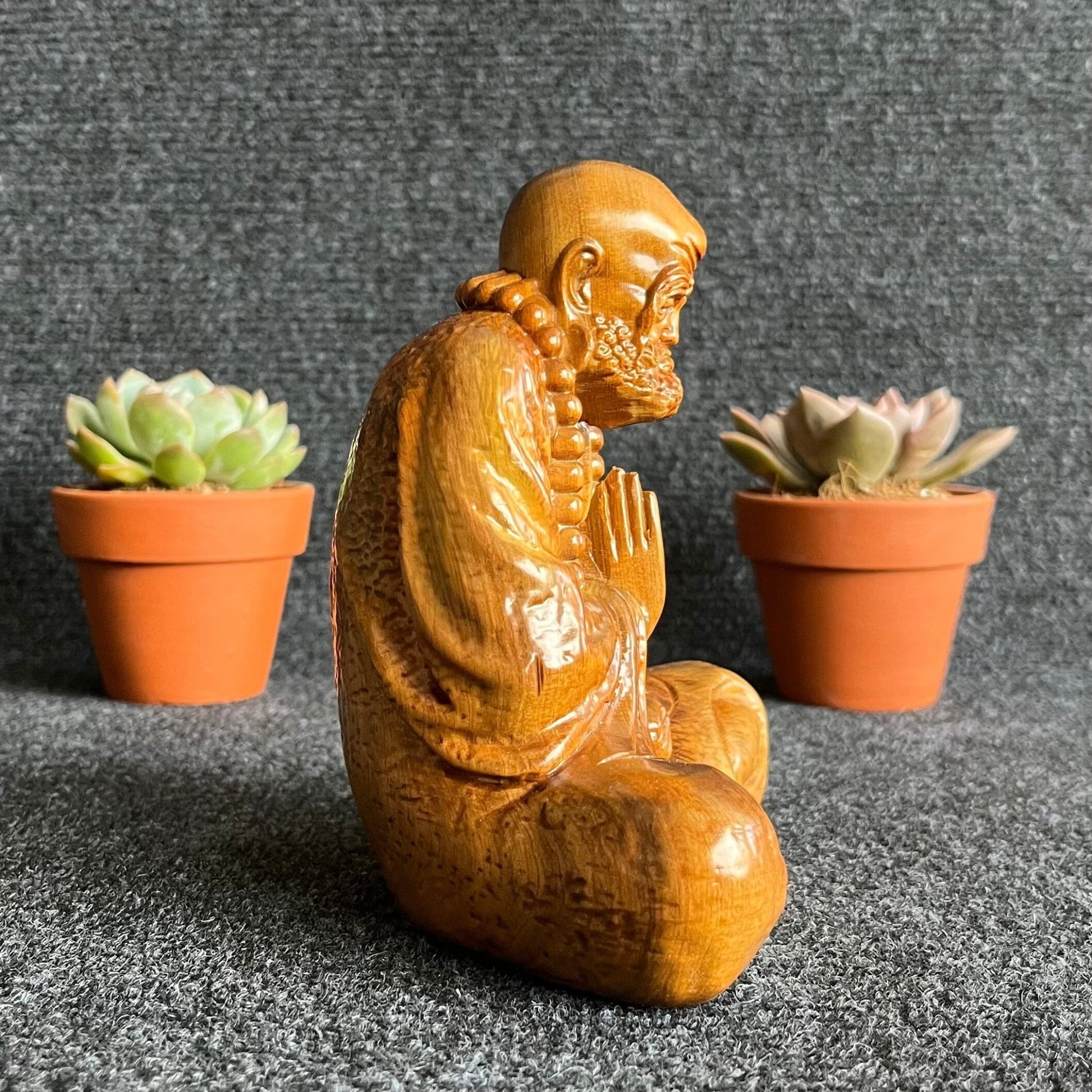 Bodhidharma Sitting in Meditation Wood Carving StatuePremiumWoodArt